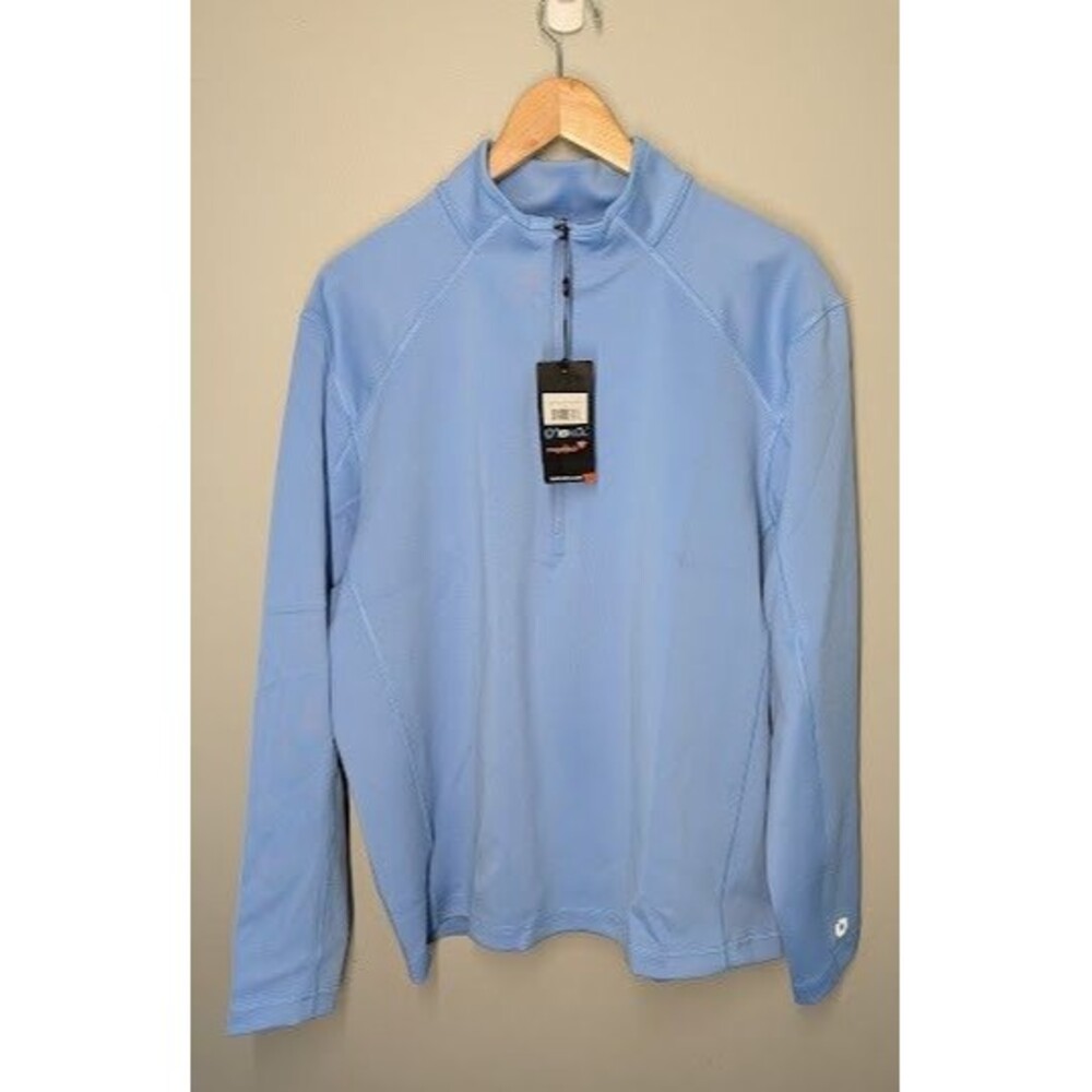 IBKUL Pullover Mens L Light Blue MegaHeat 1/4 Zip Thermal Stretch Base Layer